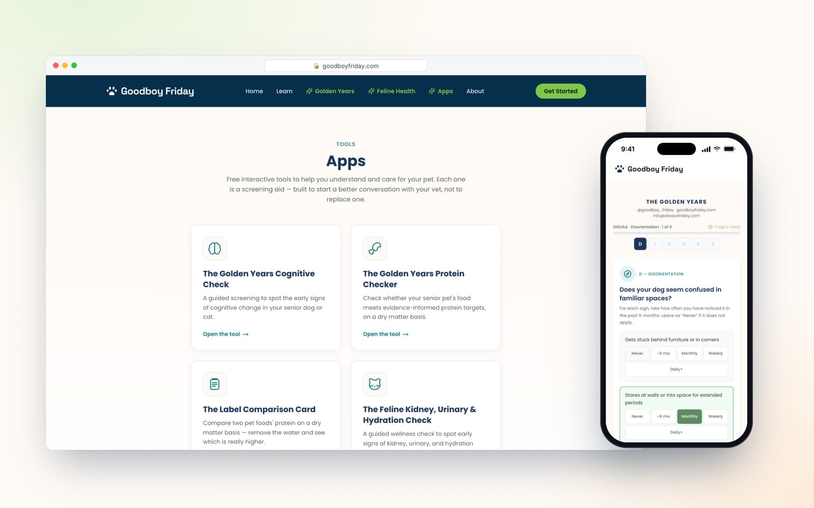 Wellness tools section of the Goodboy Friday site